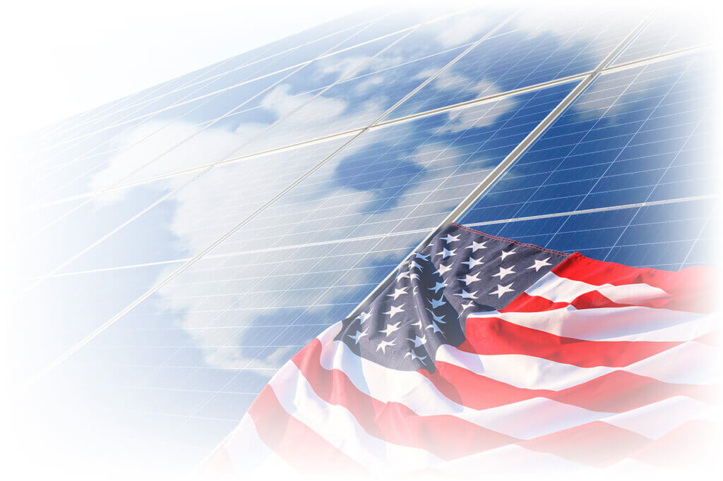 American flag over a solar array